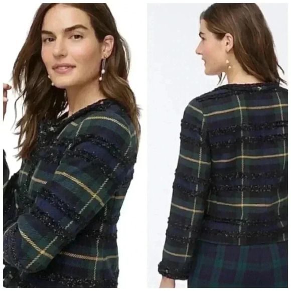 J. Crew Lady Jacket Tweed Blazer Black Watch Plaid 0 Party Festive Holiday Dress - Picture 3 of 16